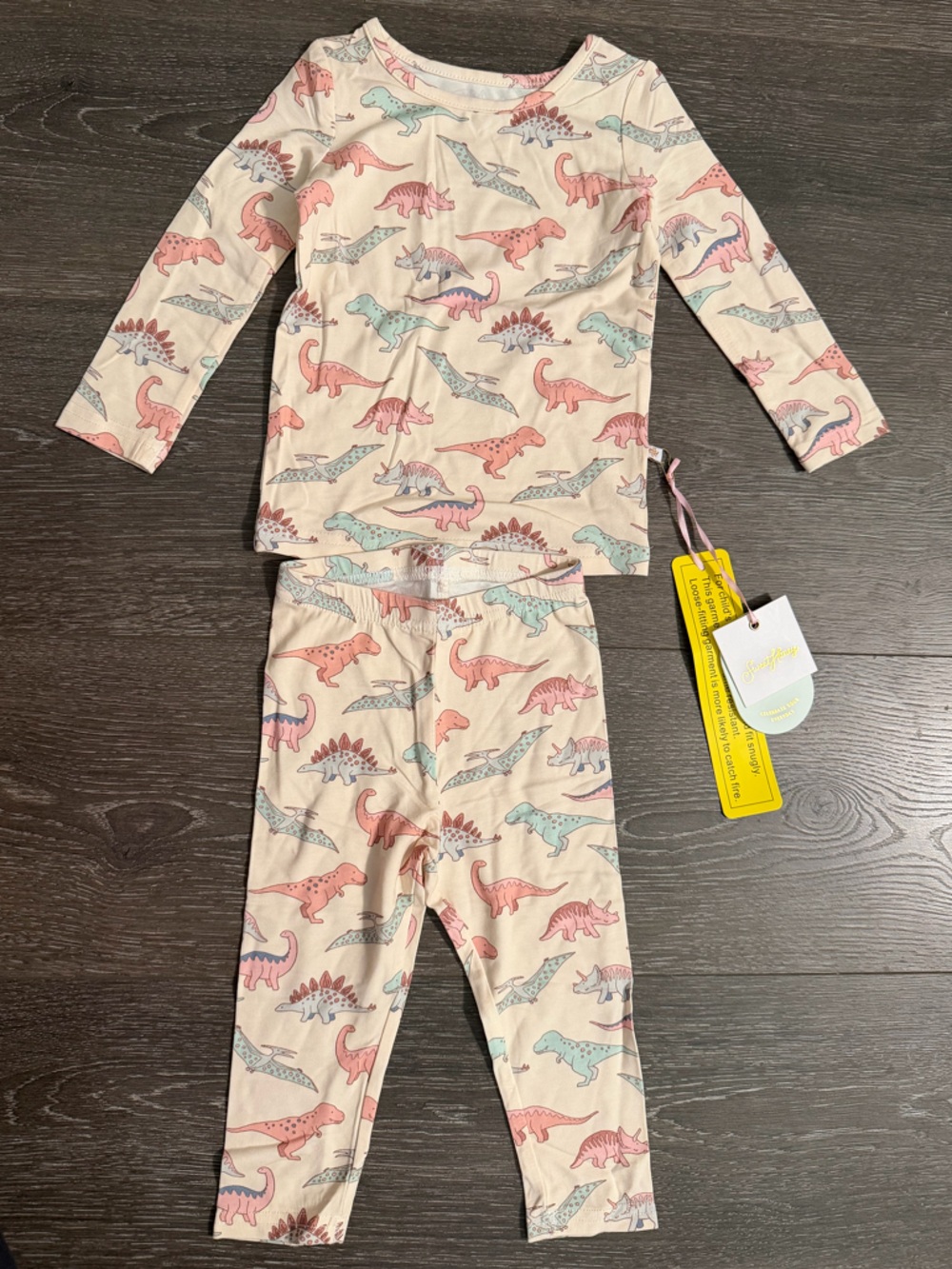 SweetHoney Cream Pajama Set with Pink & Mint Dinosaurs